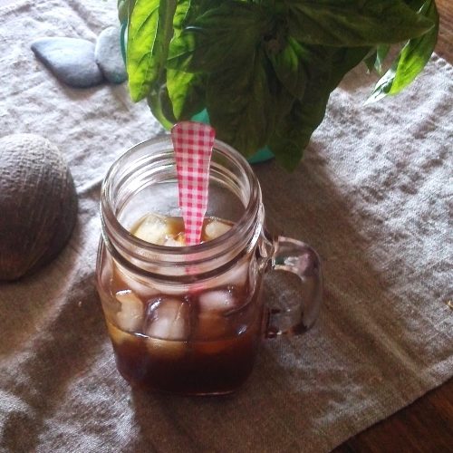 iced coffee & fresh basil