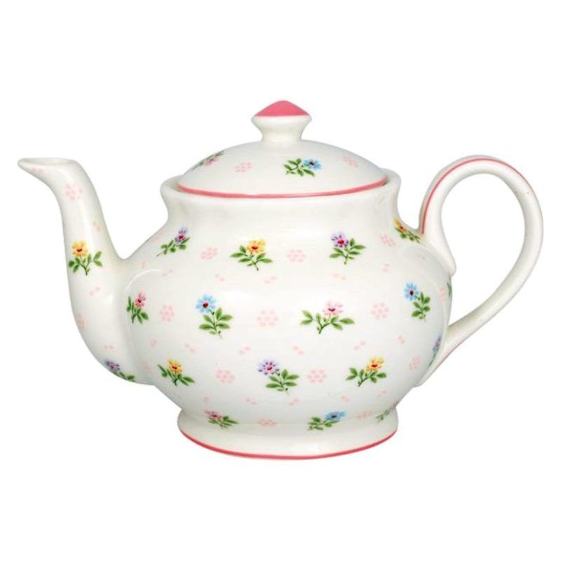 La tetera teapot CILJA White de GreenGate és molt elegant amb totes aquestes flors petites de colors pastel. Té una capacitat de 1 litre i és apta per rentavaixelles i microones. Medeix 15,5 cm. x 15 cm. x 23,5 cm. Pertany a la col.lecció de Primavera-Estiu i com és habitual en aquesta firma danesa, els estampats florals són molt alegres. Aquesta tetera Cilja White és ideal per combinar la tassa mug que li fa joc, el plat, la cullera i molts tea towels de cotó. No ens oblidem de la col.lecció Alice, el colors pastel seran un acompanyant perfecte. Tenim moltes ganes d'ensenyar-te totes les novetats de GreenGate, vine a veure'ns a INHALA Cafès i Tes, t'estem esperant!